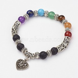 Gemstone Beaded Stretch Bracelets, Charm Bracelets, with Alloy Findings, Colorful, 2 inch(53mm)(X-BJEW-P065-04)