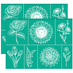 Self-Adhesive Silk Screen Printing Stencils, for Painting on Wood, DIY Decoration T-Shirt Fabric, Turquoise, Flower, 220x280mm(DIY-WH0531-011)
