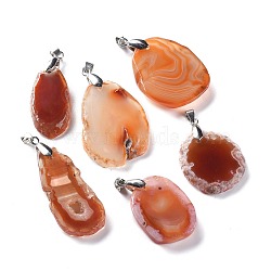 Natural Agate Pendants, with Platinum Plated Brass Bails, Nuggets, 33~48x19.2~33x5.3~7mm, Hole: 6x4mm(G-H231-20)
