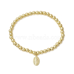 304 Stainless Steel Stretch Bracelets for Women, Brass Oval with Virgin Mary Charms, Golden, 2-1/8 inch(5.5cm)(BJEW-JB11053-01)