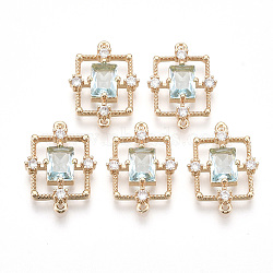 Golden Tone Brass Links connectors, with Faceted Glass and Rhinestone, Rectangle, Pale Turquoise, 19x13.5x3.5mm, Hole: 1mm(GLAA-R212-14E)