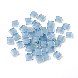 Mosaic Glass Tiles, Stained Square Pieces, for Home Decoration or DIY Crafts, Light Blue, 9.5x9.5x4~4.5mm, about 300pcs/bag(GLAA-D091-04)