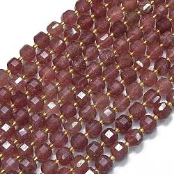 Natural Strawberry Quartz Beads Strands, with Seed Beads, Faceted Table Cut Cube, 8x8x8mm, Hole: 0.6mm, about 38pcs/strand, 15.35''(39cm)(G-K389-A44-01)