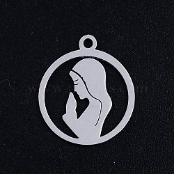 Tarnish Resistant 201 Stainless Steel Pendants, Virgin Mary, Stainless Steel Color, 17.5x15x1mm, Hole: 1.5mm(STAS-S105-JN383-1-15)