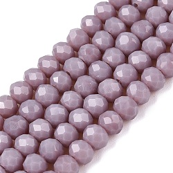 Opaque Solid Color Imitation Jade Glass Beads Strands, Faceted, Rondelle, Medium Purple, 4x3mm, Hole: 0.4mm, about 113~115pcs/strand, 41~41.5cm(EGLA-A044-P4mm-D13)