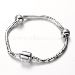 304 Stainless Steel European Style Snake Chains Bracelet Making, with European Clasps, Stainless Steel Color, 180x3mm(STAS-I047-02D)