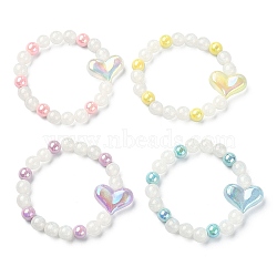 Sparkling Resin & Acrylic Heart Beaded Stretch Bracelet for Kids Jewelry, Mixed Color, Inner Diameter: 2 inch(5cm)(BJEW-JB09549)