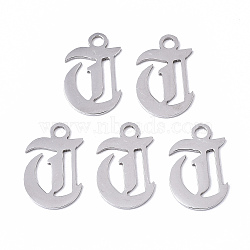 201 Stainless Steel Pendants, Laser Cut, Old English, Alphabet, Stainless Steel Color, Letter.T, 18x11x1mm, Hole: 2mm(STAS-N091-40T)