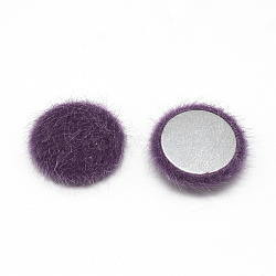 Faux Mink Fur Covered Cabochons, with Aluminum Bottom, Half Round/Dome, Purple, 15x5mm(X-WOVE-S084-49C)