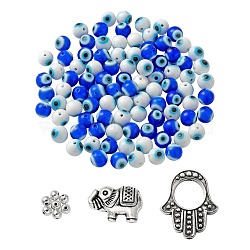 DIY Jewelry Finding Kits, Including Handmade Evil Eye Lampwork Beads, Tibetan Style Alloy Beads & Bead Frames, Mixed Color, about 168pcs/set(DIY-LS0003-85)