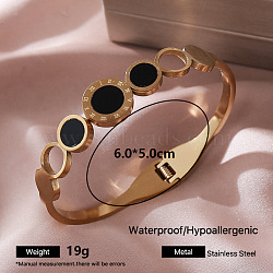 Vintage 304 Stainless Steel Black Enamel Open Hinged Cuff Bangles for Women, Golden, Flat Round, Inner Diameter: 2.36 inch(6cm)(ST0887-2)