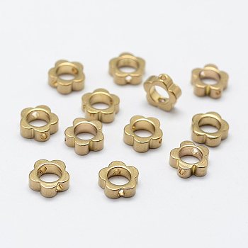 Brass Bead Frame, Flower, Nickel Free, Real 18K Gold Plated, 7.5x3mm, Hole: 1mm
