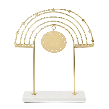 Rainbow Iron Storage Jewelry Rack, Jewelry Display Holder with Rectangle Marble Base, for Earrings, Necklaces, Bracelets, Golden, 22.7x3.5x27.5cm