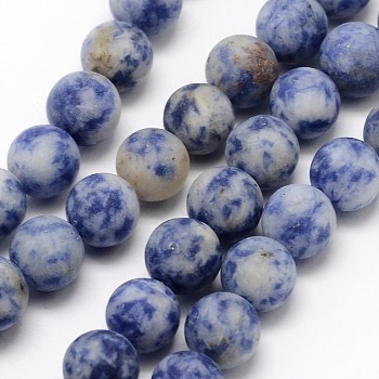 Natural Blue Spot Jasper Round Bead Strands, Frosted, Round, 4mm, Hole: 0.8mm, about 90pcs/strand, 14.1 inch