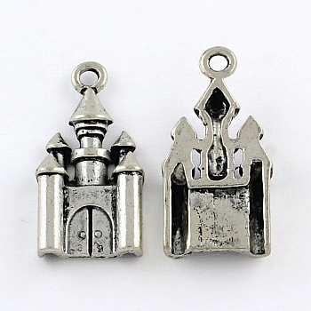 Tibetan Style Zinc Alloy Pendants, Lead Free & Cadmium Free, Castle, Antique Silver, 28x14x5mm, Hole: 2mm, about 142pcs/500g