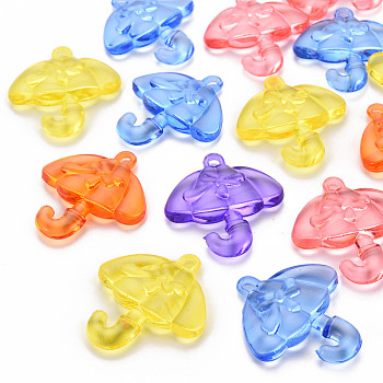 Transparent Acrylic Pendants, Umbrella with Bowknot, Mixed Color, 42.5x38x7.5mm, Hole: 3x3.5mm, about 109pcs/500g