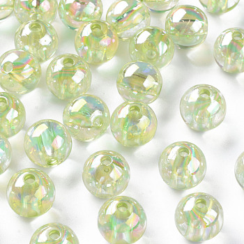 Transparent Acrylic Beads, AB Color Plated, Round, Pale Green, 12x11mm, Hole: 2.5mm, about 566pcs/500g