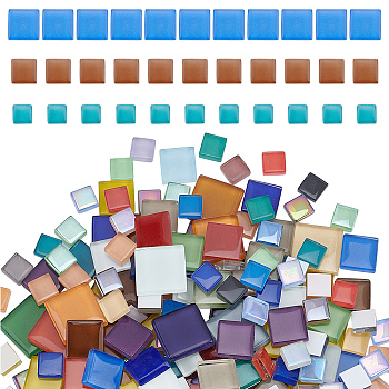 AHADERMAKER 190Pcs 3 Styles Mosaic Tiles Glass Cabochons, for Home Decoration or DIY Crafts, Square, Mixed Color, 10~20x10~20x4mm