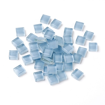 Mosaic Glass Tiles, Stained Square Pieces, for Home Decoration or DIY Crafts, Light Blue, 9.5x9.5x4~4.5mm, about 300pcs/bag