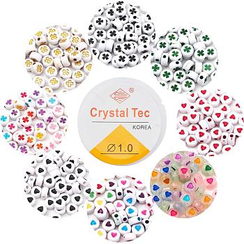 DIY Jewelry Making Kits, Including Flat Round Opaque & Luminous Acrylic Beads, Elastic Thread, Mixed Color, Beads: 400pcs/set