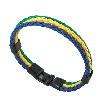 PU Leather Triple Layer Multi-strand Bracelets, with Alloy Clasp, Marine Blue, 8-1/8 inch(20.5cm)