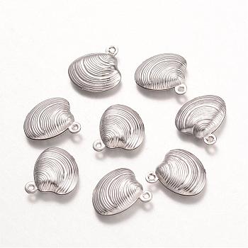 316 Surgical Stainless Steel Pendants, Shell, Stainless Steel Color, 14x13.5x3mm, Hole: 1mm