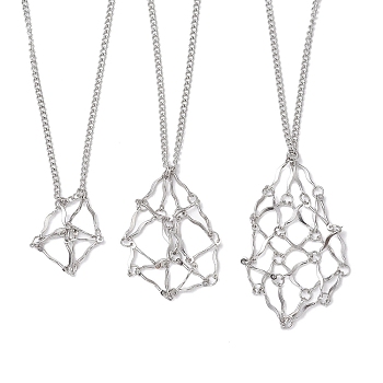 Non-Tarnish 3Pcs 3 Sizes Stainless Steel Macrame Pouch Empty Stone Holder for Necklace Makings, Stainless Steel Color, 17.91~28.15 inch(45.5~71.5cm), pendant: 24~45x13~26mm, 1Pc/size