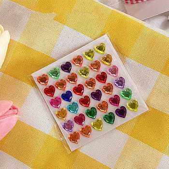 Cartoon 3D Heart PVC Rhinestone Stickers, Gems Crystal Heart Decorative Decals for Kid's Art Craft, Colorful, 10mm, 36pcs/sheet