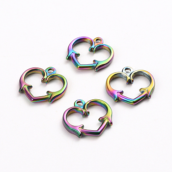 Ion Plating(IP) 304 Stainless Steel Toggle Clasps Parts, Heart, Rainbow Color, 15x15.5x2mm, Hole: 1.6mm