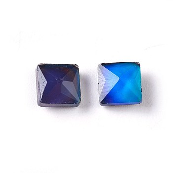 Faceted Glass Cabochons, Changing Color Mood Cabochons, Square, Colorful, 6x6x3.4mm