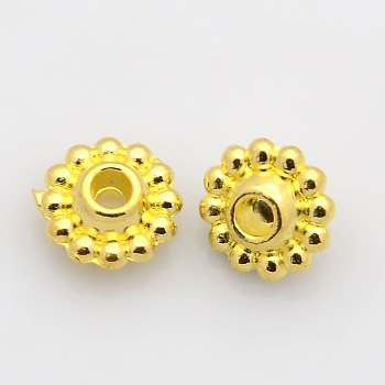 Tibetan Style Spacer Beads, Lead Free and Cadmium Free, Flower, Golden, about 9mm in diameter, 5mm thick, Hole: 2mm