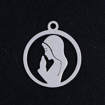 201 Stainless Steel Pendants, Virgin Mary, Stainless Steel Color, 17.5x15x1mm, Hole: 1.5mm