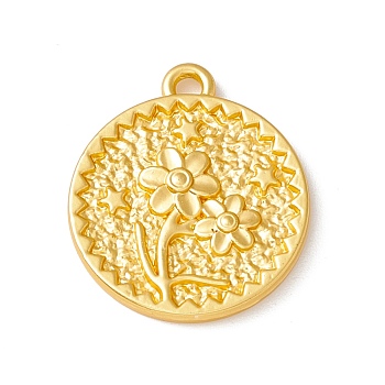 Alloy Pendants, Flat Round with Flower & Star, Matte Gold Color, 20x18x2mm, Hole: 1.5mm