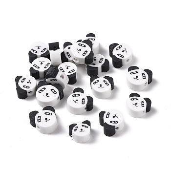 Handmade Polymer Clay Beads, Panda, White, 8~11x9.5~12x5mm, Hole: 2mm