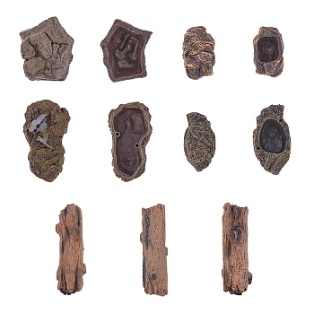 1 Set Resin Imitation Wood Log Display Decorations, with 8Pcs 4 Style Resin Imitation Rock Display Decorations, Coconut Brown, 48~111x22~52x21~37mm