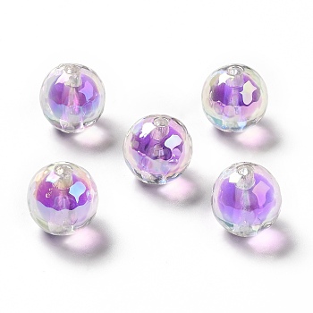 Two Tone UV Plating Rainbow Iridescent Acrylic Beads, Round, Medium Purple, 16x16mm, Hole: 3~3.1mm