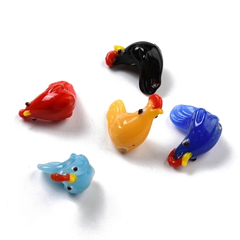 Handmade Lampwork Beads, Rooster, Mixed Color, 19~24x9.5~11x17~20mm, Hole: 1.8~2.4mm