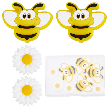 10Pcs 2 Style Food Grade Eco-Friendly Silicone Beads, Bee & Daisy, Mixed Color, 22~30x22~37x8.5~9.5mm, Hole: 2mm, 5pcs/style