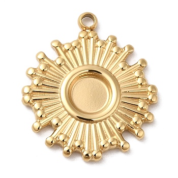 304 Stainless Steel Pendant Cabochon Settings, Sun Charm, Real 14K Gold Plated, Tray: 4.5mm, 19x16x1.7mm, Hole: 1.4mm
