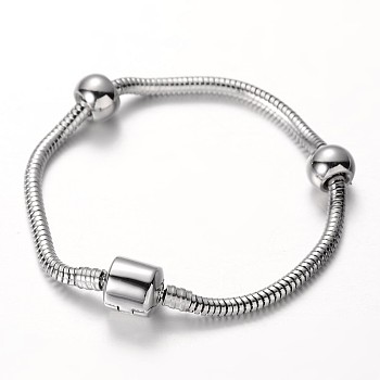 304 Stainless Steel European Style Snake Chains Bracelet Making, with European Clasps, Stainless Steel Color, 180x3mm