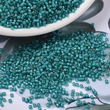 MIYUKI Delica Beads, Cylinder, Japanese Seed Beads, 11/0, (DB1782) White Lined Teal AB, 1.3x1.6mm, Hole: 0.8mm, about 2000pcs/10g