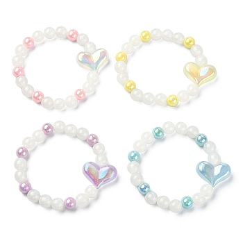 Sparkling Resin & Acrylic Heart Beaded Stretch Bracelet for Kids Jewelry, Mixed Color, Inner Diameter: 2 inch(5cm)