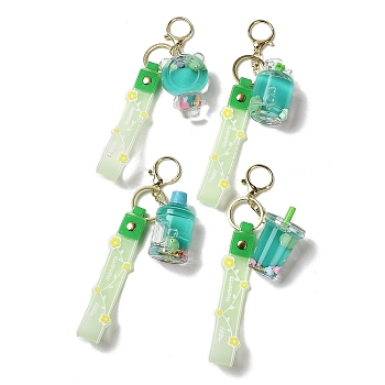 Mixed Bottle Acrylic Pendant Keychain Decoration, Liquid Quicksand Floating Frog Handbag Accessories, with Alloy Findings, Light Sea Green, 22~23cm