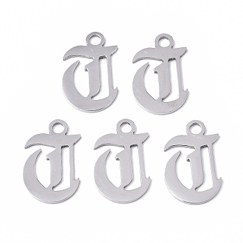 201 Stainless Steel Pendants, Laser Cut, Old English, Alphabet, Stainless Steel Color, Letter.T, 18x11x1mm, Hole: 2mm