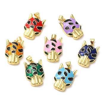 Rack Plating Brass Enamel Cubic Zirconia Pendants, Real 18K Gold Plated, Long-Lasting Plated, Mixed Color, 24x16x6mm, Hole: 5x3mm