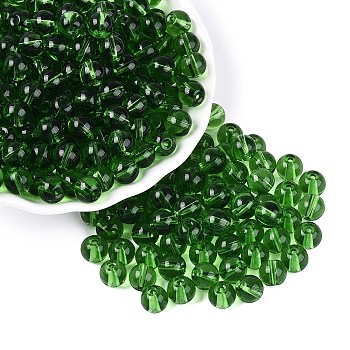 FGB Transparent Glass Seed Beads, Round, Round Hole, Green, 8~8.5mm, Hole: 1.4~1.6mm, about 690pcs/pound