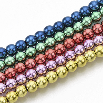 Electroplated Non-magnetic Synthetic Hematite Beads Strands, Round, Mixed Color, 6x5.5mm, Hole: 1.4mm, about 71~72pcs/Strand, 15.94 inch(40.5cm)