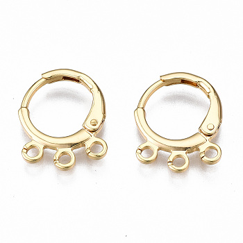 Brass Huggie Hoop Earring Findings, with Hoop, Nickel Free, Real 18K Gold Plated, 15x12x2mm, Hole: 1.5mm, Pin: 0.8mm