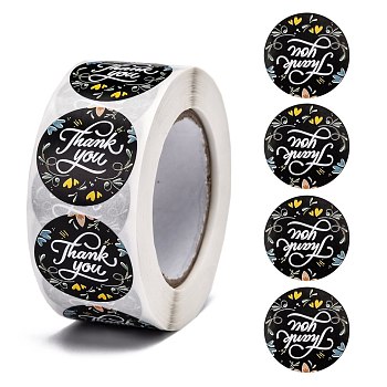 1 Inch Thank You Stickers, DIY Scrapbook, Decorative Adhesive Tapes, Flat Round, Black, 25mm, about 500pcs/roll