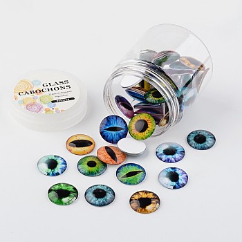 Glass Cabochons, Dragon Eye Printed, Flatback Half Round/Dome, Mixed Color, 25x7mm, about 50pcs/box